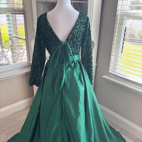 NEW Emerald Green Dress Sequin Dress with Long Sleeves NWOT Size 1XL/16W - Picture 10 of 14